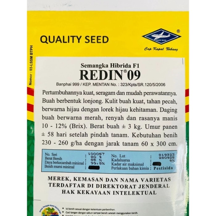 New Benih Bibit Semangka Lonjong Inul Redin 09 F1 20 Gr Biji Merah Hibrida Ready