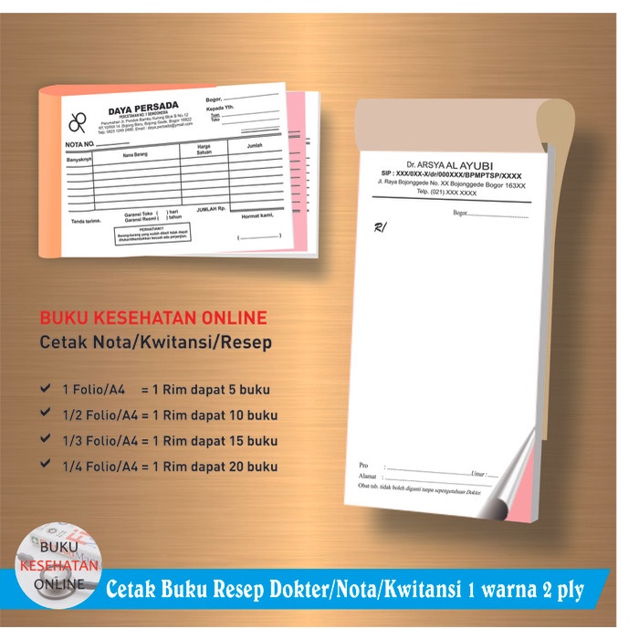 

Buku Resep Dokter - Nota - Kwitansi NCR Rangkap 2 ply TERLARIS/TERMURAH/TERPOPULER