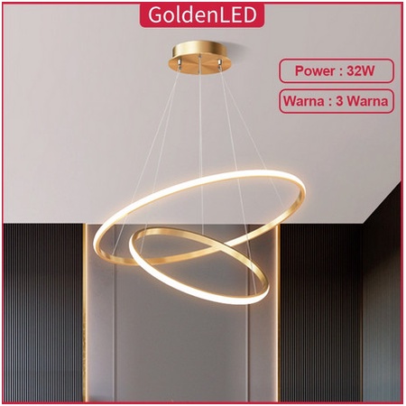 Golden LED Lampu Plafon 3 Warna Lampu Gantung 2 Ring Lampu Plafon
