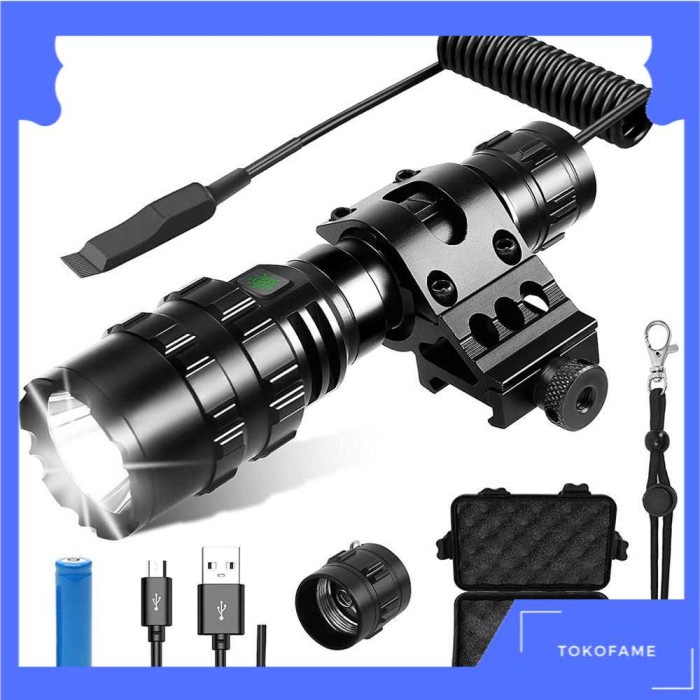 Senter LED Tactical Airsoft Rifle Waterproof dengan Mount + Baterai