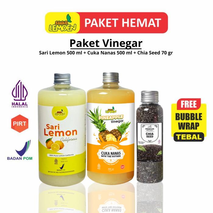 

!! SUUR LEMOEN Paket Sari Lemon 500 ml Cuka Nanas 500 ml Chia Seeds 70gr - SUUR LEMOEN BKS