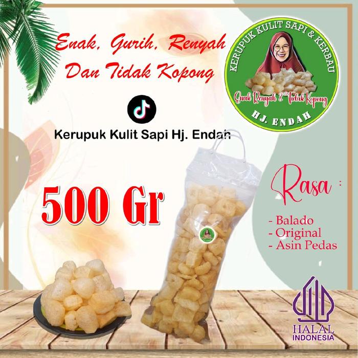 

hj. endah - Kerupuk Kulit Sapi Original 500 gram Snack Cemilan Enak Gurih Renyah Asin Krupuk