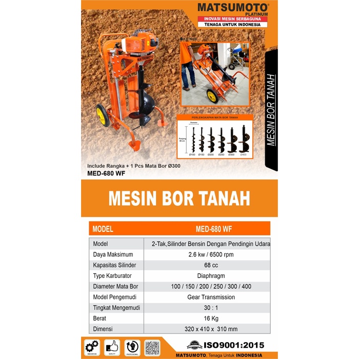 *$*$*$*$] Mesin Bor Tanah Biopori Matsumoto MED 680 WF + Mata Bor 30 cm