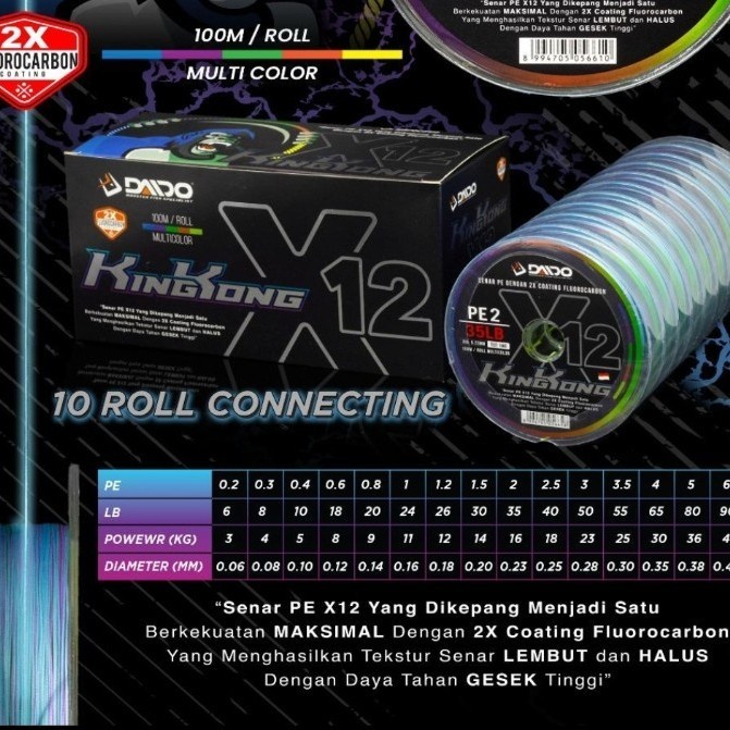 Sougayilang Fishing - Senar Pancing Pe Braid Daido Kingkong X12 Pe Kuat Pilihan Pe 1 Smp 6