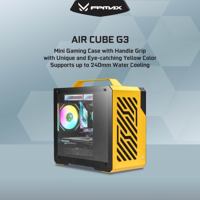 BISA GOSEND CASING FPMAX AIR CUBE G3 YELLOW METAL + HANDLE + 1 FAN ARGB - MATX, ITX - FPMAX G3