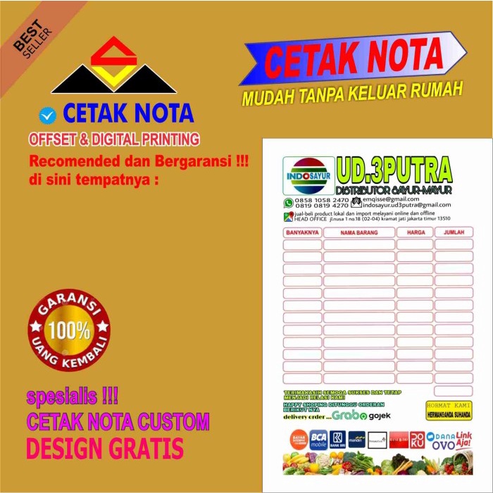 

cetak nota khusus 10 buku 2 ply (1/4F color) TERLARIS/TERMURAH/TERPOPULER