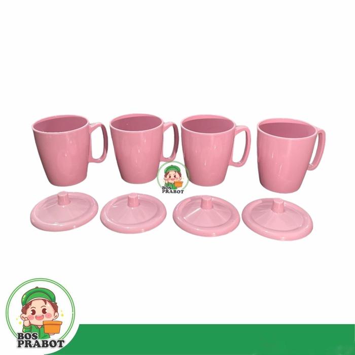 SALE TERHOTT 6 PCS MUG SEMI MELAMIN DENGAN TUTUP / MUG MELAMIN TUTUP 300ML / MUG MELAMIN MINUMAN
