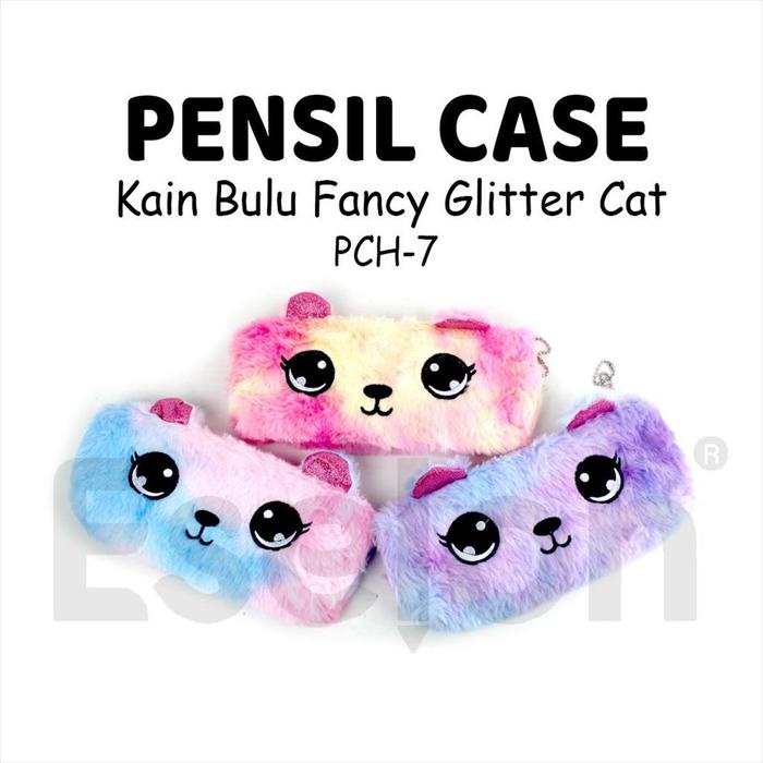 

JTTOP" KOTAK PENSIL RES BULU KUPING / KOTAK PENSIL BULU WRNA RAINBOW