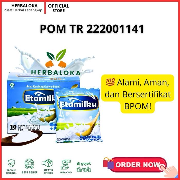 

terbaru !!! bpom paket hemat 4 box etamilku susu kambing etawa bubuk plus propolis dairy bahan ready