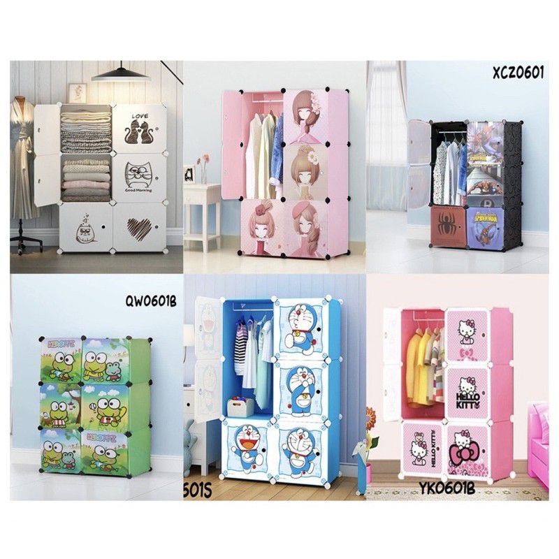 Disc Lemari Pakaian Plastik Lemari Portable 6 Pintu Anak Rak Baju 6 Pintu Gantungan