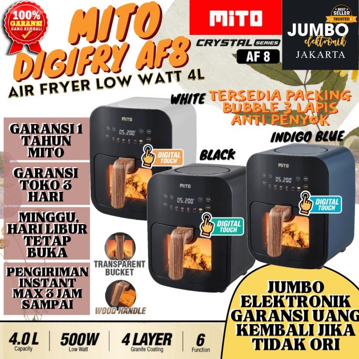 Air Fryer Mito Af8 Af 8 4 Liter Crystal Series Low Watt Mitochiba Ori