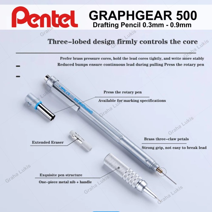 

Kualitas No1 Pentel Graph Gear 500 Drafting Pencil - 0.3 Mm