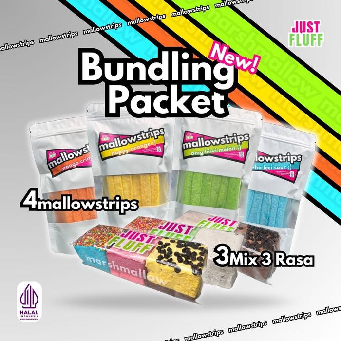 

4 MALLOWSTRIPS + 3 MIX [PAKET BUNDLING] JUSTFLUFF MARSHMALLOW [HALAL]