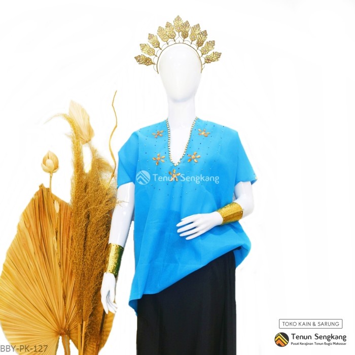 PROMO Baju Bodo Berpayet Adat Bugis Makassar Dewasa Tokko Asli Lengan Pendek Biru Langit BBY-PK-127