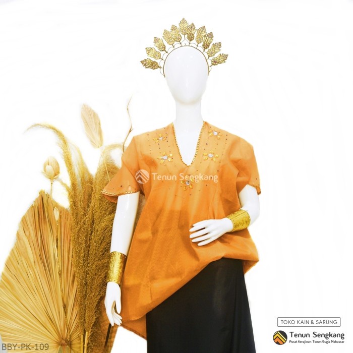 MURAH Baju Bodo Berpayet Adat Bugis Asli Lengan Pendek Cokelat Pramuka BBY-PK-109 (Harga per Pcs)