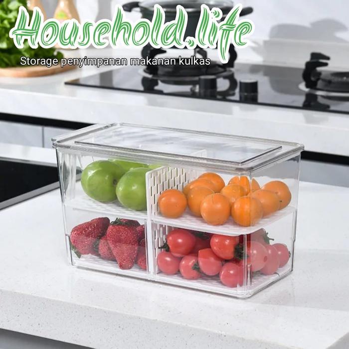 SALE  STORAGE MAKANAN KULKAS DENGAN SEKAT FOOD STORAGE AKRILIK BOX SAYURAN KULKAS WADAH
