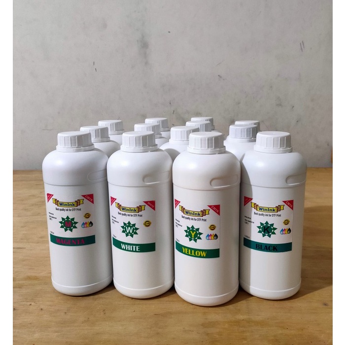 

Tinta DTF Best Quality CMYK + W "Winink" Digital Transfer Film 1000ml TERLARIS/TERMURAH/TERPOPULER