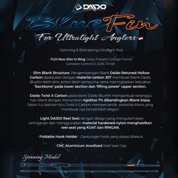 TERLARIS JORAN UL DAIDO BLUE FIN 702 UL RING FUJI 2-6LB dan 4-8LB SPINNING ROD Gratis packing