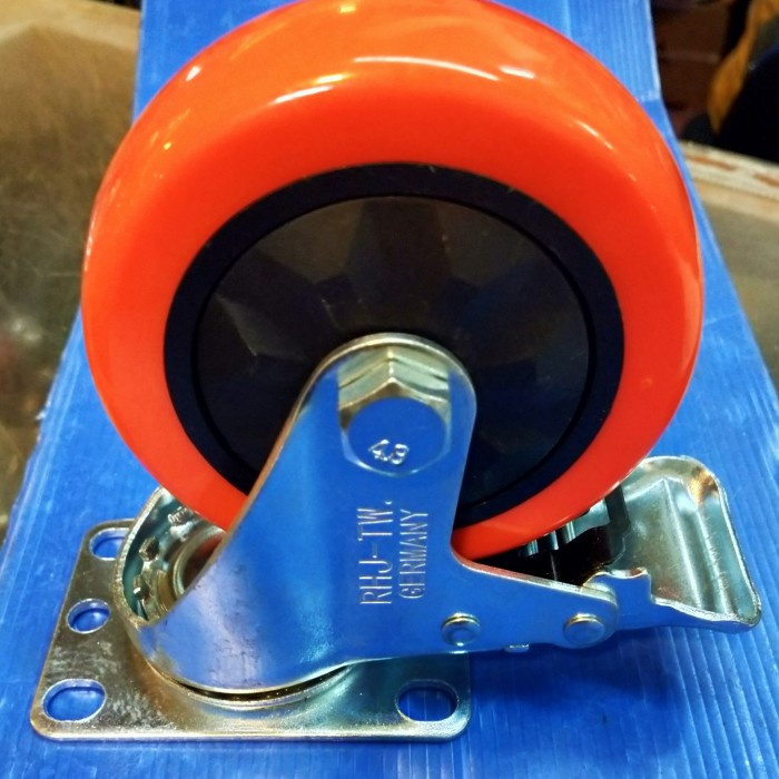 Roda Troli 3 inch-5 inch RHJ-TW caster germany. PU merah hidup & mati