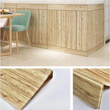 Wallpaper Dinding 3D Foam Motif Kayu Waterproof Brick Sticker