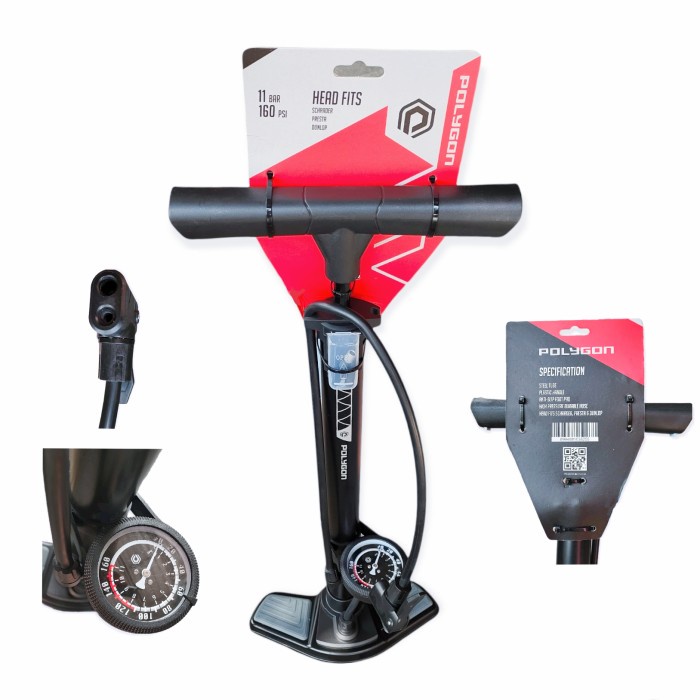 JTTOP" POMPA POLYGON STEEL STX FLOOR PUMP BAN DALAM SEPEDA MOTOR BOLA