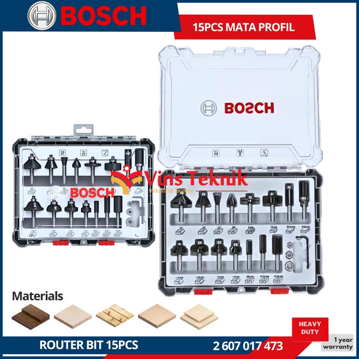 TERLARIS BOSCH Router Bit 15 Pcs Mata Profil Kayu Set 15pcs
