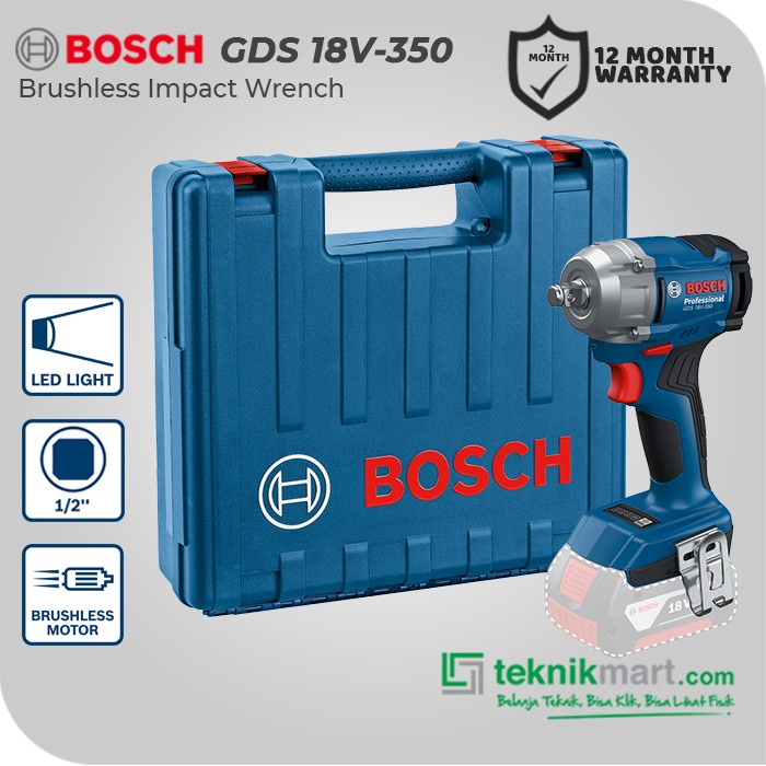 Bosch Brushless Impact Wrench / Kunci Impact Baterai 18Volt 560Nm Gds 18V-350 (Unit Only)