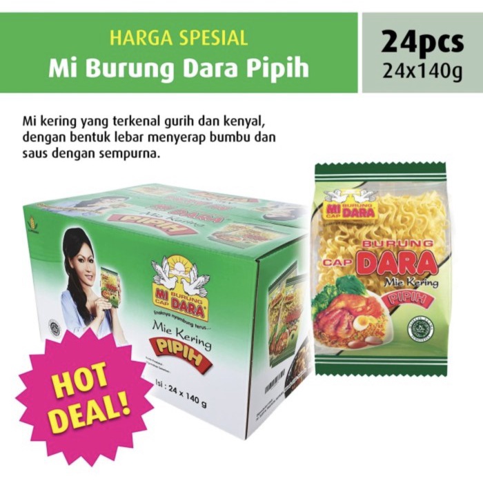 

Wdo - Mi / Mie Burung Dara Kering Pipih Inul Isi 24 Pcs X 140Gr 1 Dus/Karton
