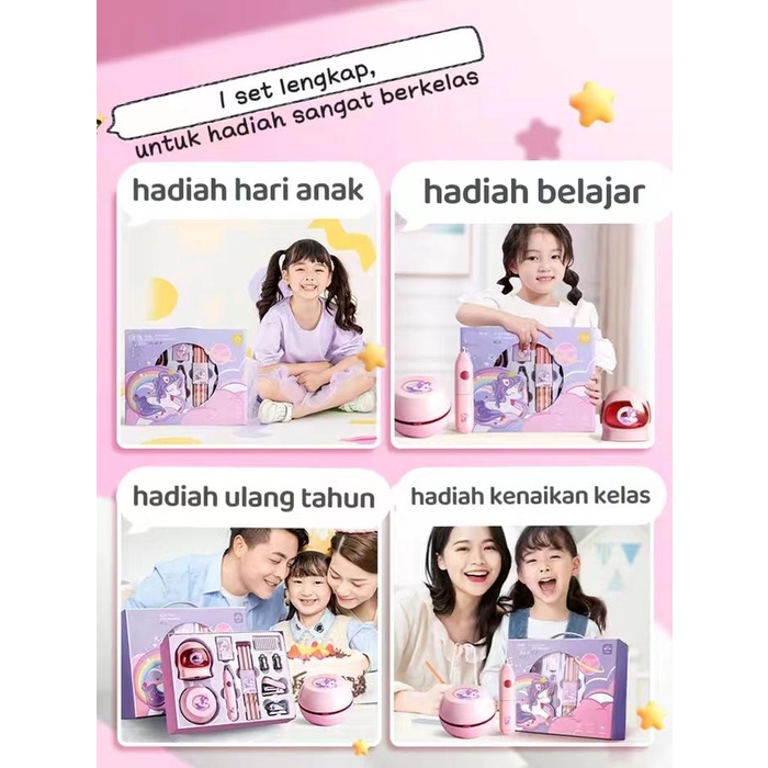 

Ready Electric Stationery Set / Set Alat Tulis Dengan Rautan Penghapus Vacuum Elektrik Dan Pensil 11