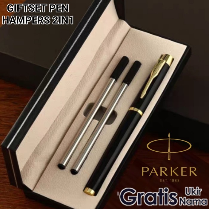 

Best Seller Luxury Giftset Pen Hampers 2In1 Gold Clip Parker Logo Roller Ball Gratis Grafir Nama