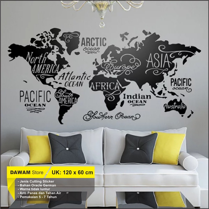 Wall Sticker Map Stiker dinding Peta Dunia