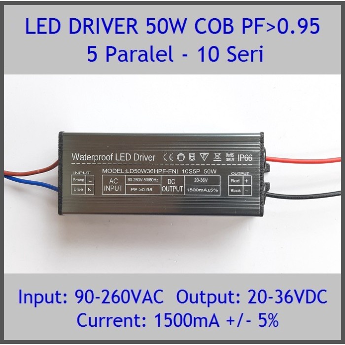 WW- Led Driver 50W 1500mA DC20-36V PF 0.95 WP