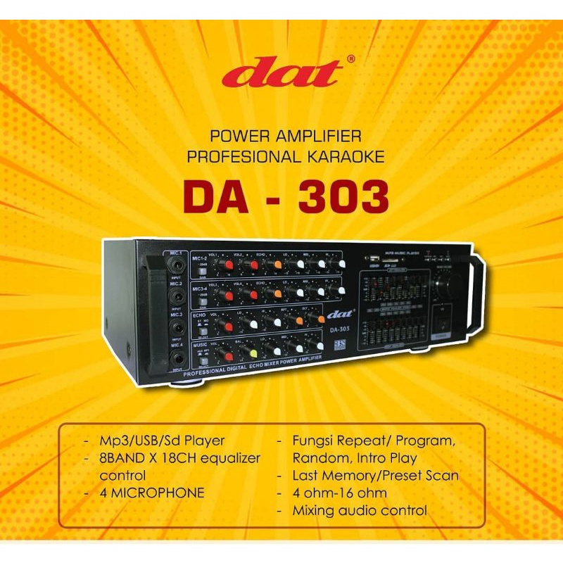 AMPLIFIER DAT DA303 AMPLIFIER DAT BLUTOOTH AMPLIFIER KARAOKE