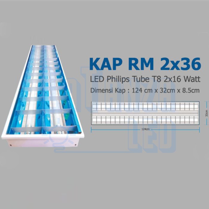 RM 2x36 120cm Kap RM Inbow rm 2 x 36 120 cm Lampu LED Philips Komplit