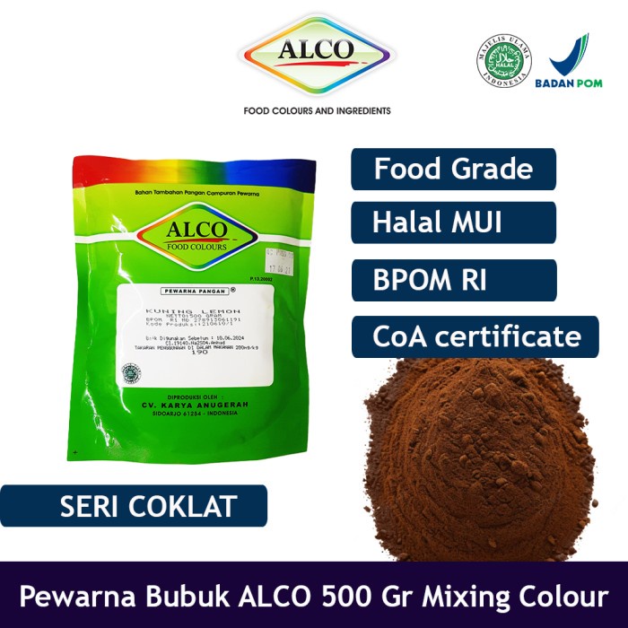 

Ready" Pewarna Makanan Kue Bubuk Alco 500 Gr Mixing Colour Warna Coklat