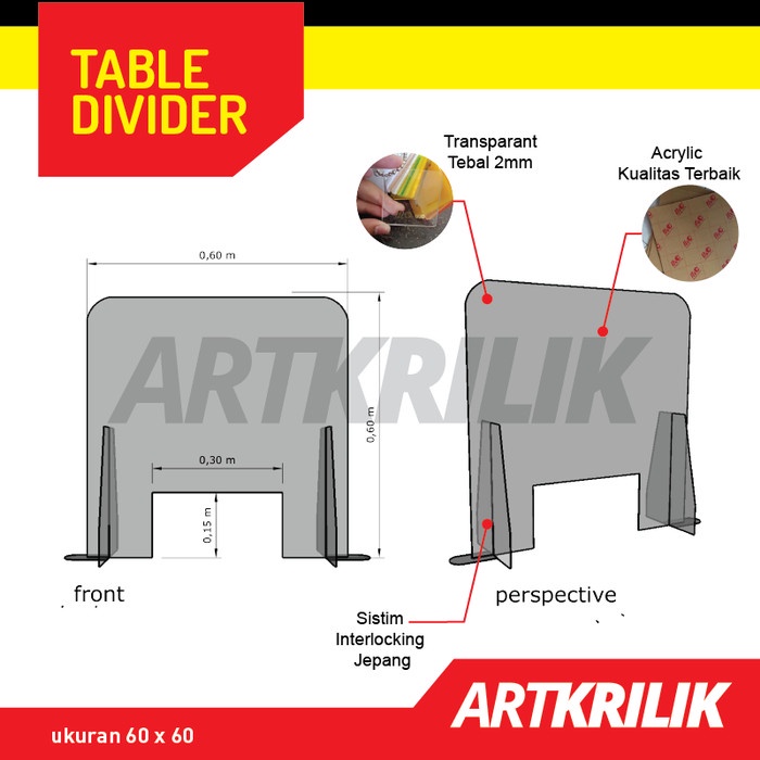 

BARANG TERLARIS SEKAT ANTI CORONA AKRILIK TABLE DIVIDER MEJA KASIR 60 X 60cm 3mm