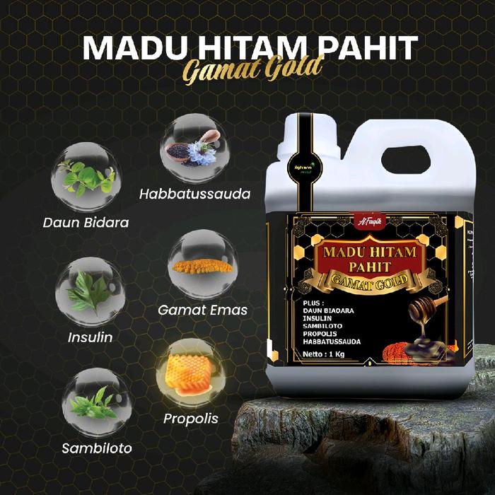 

Madu Hitam Pahit 1 Kg Insulin Gamat Daun Bidara Sambiloto Propolis Habbatusauda Honey Herbal Asli