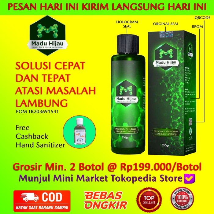 

BARANG TERLARIS Madu Hijau 100% Asli Obat Asam Lambung dan GERD