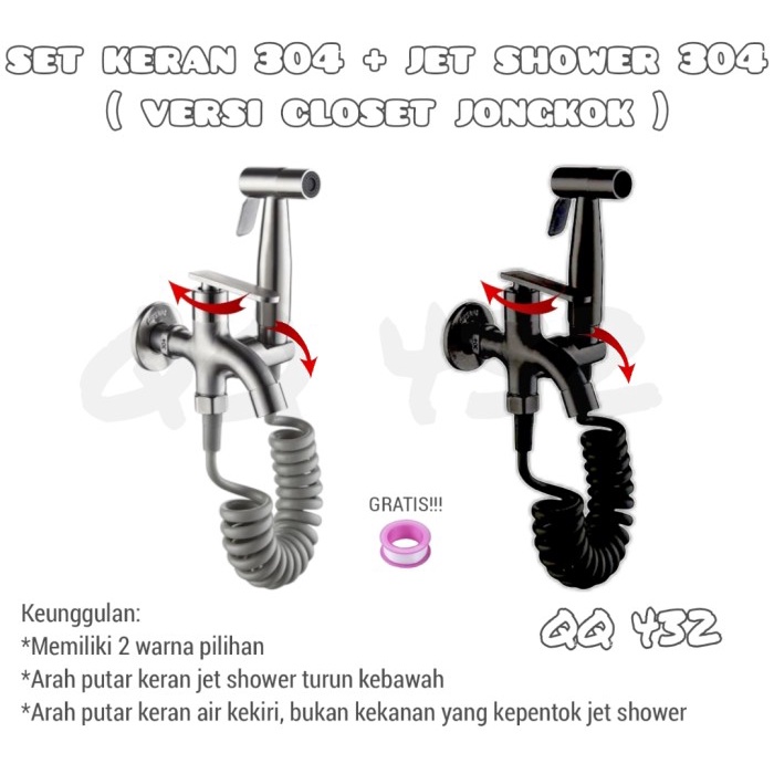 Set keran closet jongkok 304 Kepala jet shower closet bidet spray Set jet shower kloset Kran cabang