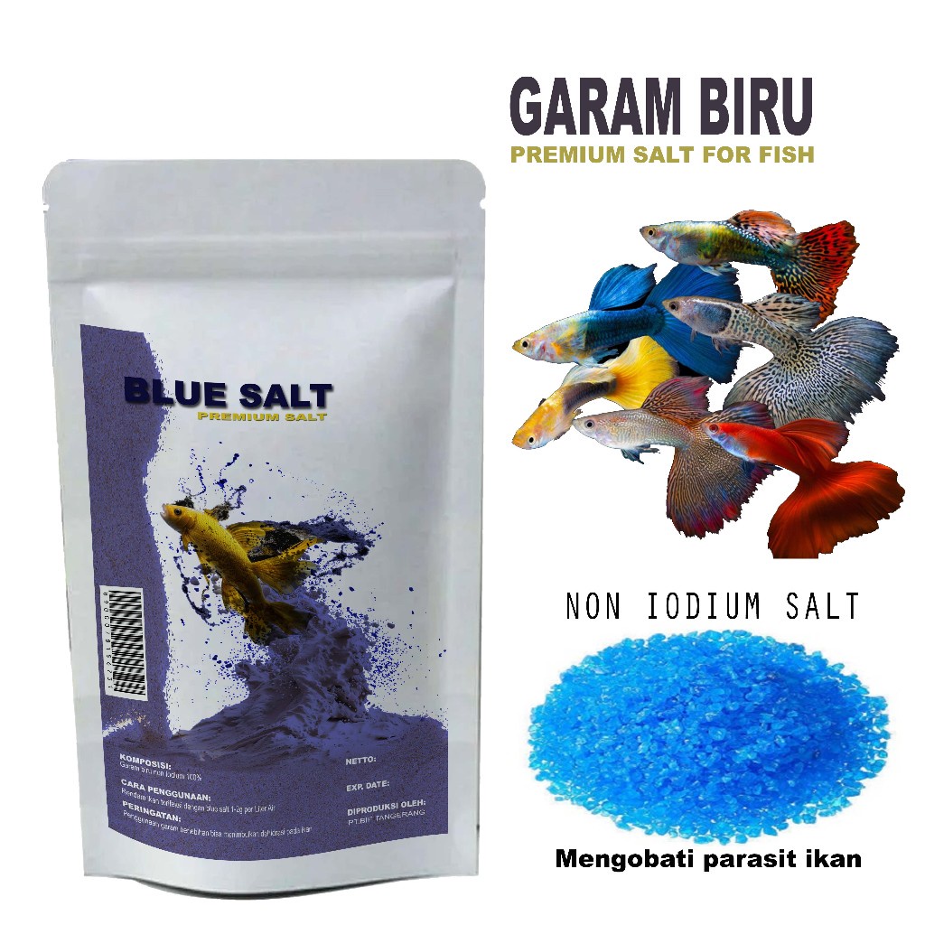 Garam Ikan Biru Blue Salt 100g - 1kg | Obat Penghilang Jamur & Luka Ikan Hias | Garam Khusus Akuariu