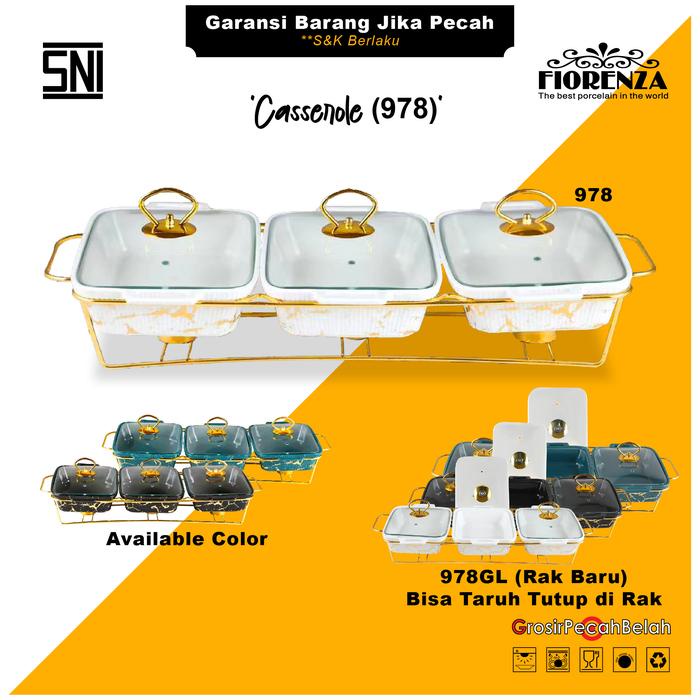 Wadah Saji Penghangat Casserole Basi Set Motif Marble Fiorenza 978