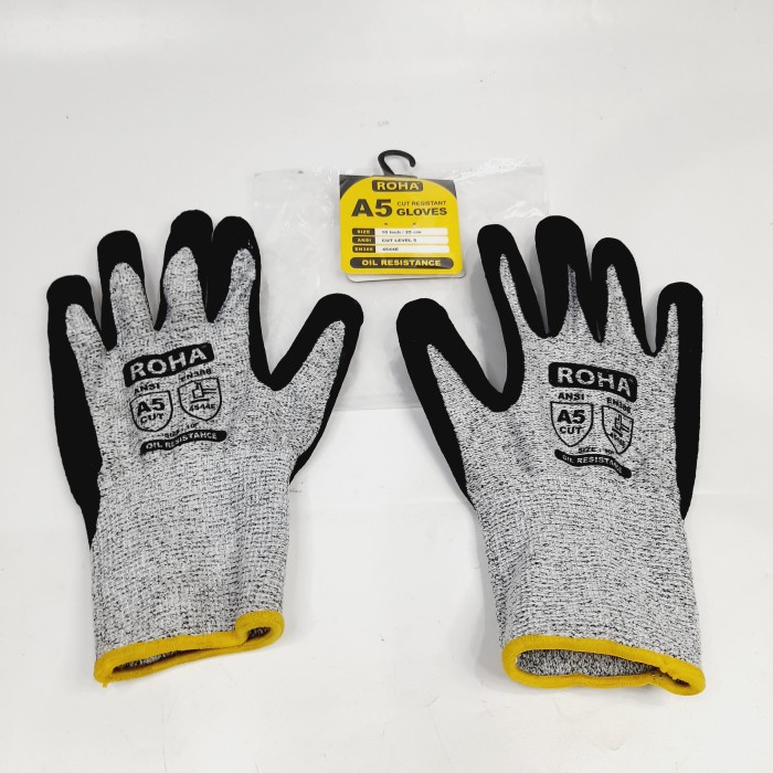 Sarung Tangan Safety Anti Potong A5 ROHA CUT OIL RESISTANT