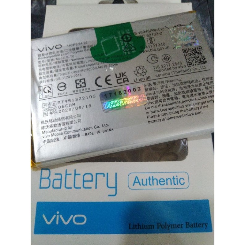 Vivo B-T6 Bt6 Original 100% Genuine Batu Batre Battery Baterai Vivo T1 5G Y75 5G Iqoo Z6 5G