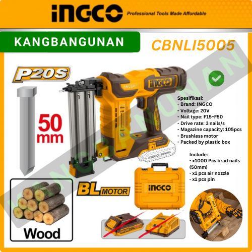 Cordless Brad Nailer Brushless 20V INGCO CBNLI5005 Mesin Paku Tembak Air Motor Plastic