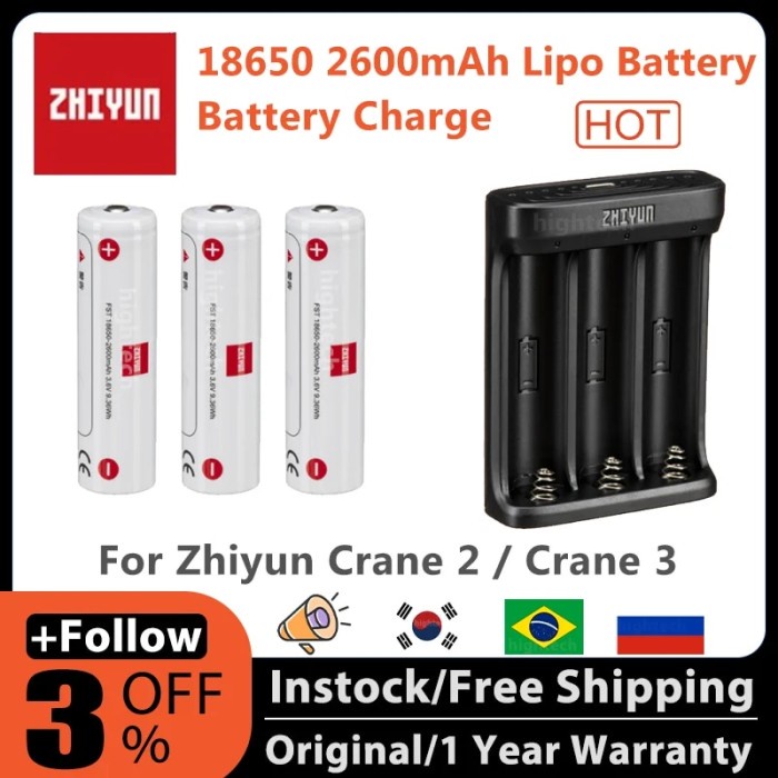 ZHIYUN 3PCS 2PCS Original 18650 2600mAh Lipo Battery for Zhiyun Crane