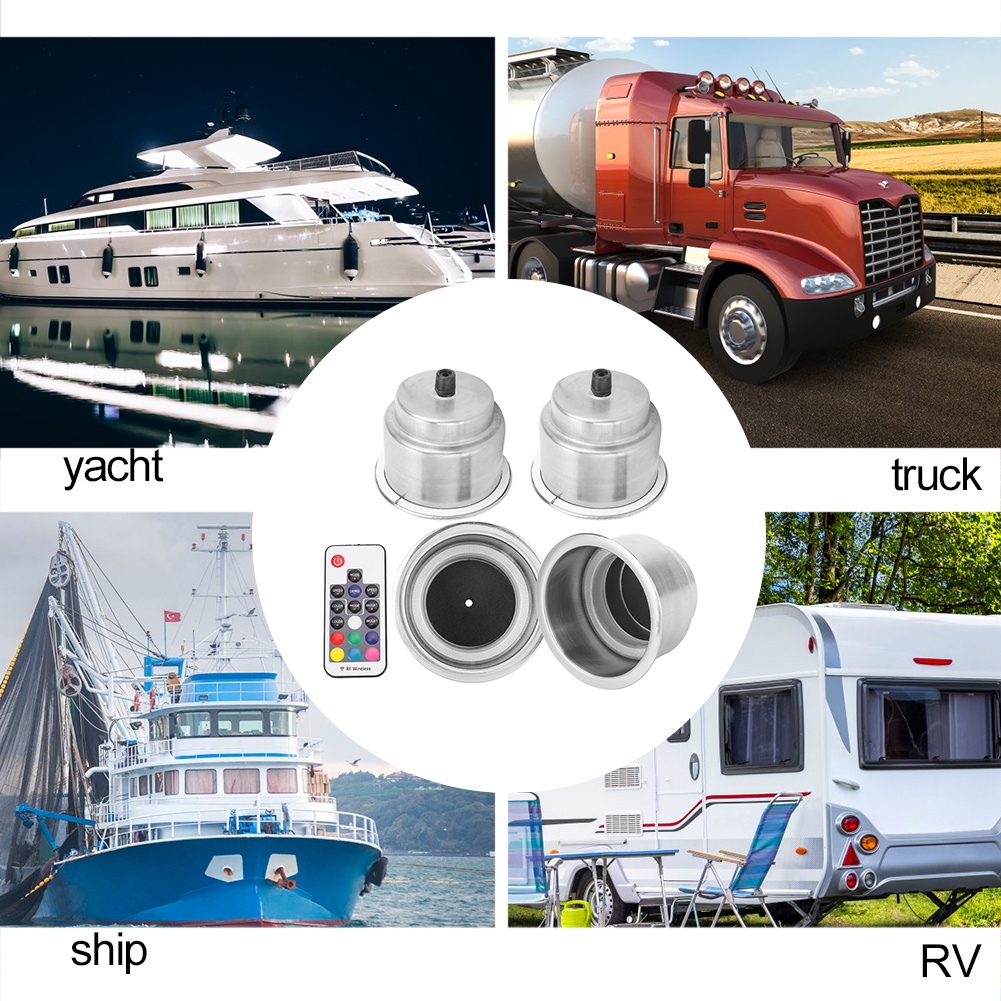 12V RGB LED Car Beverage Bottle Cup Holders with Remote Control for Marine RV Truck RGB Cup Holder M