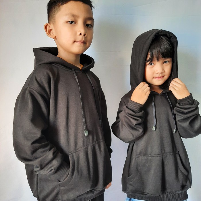 JAKET HOODIE POLOS HITAM ANAK XS, S, M PRIA WANITA