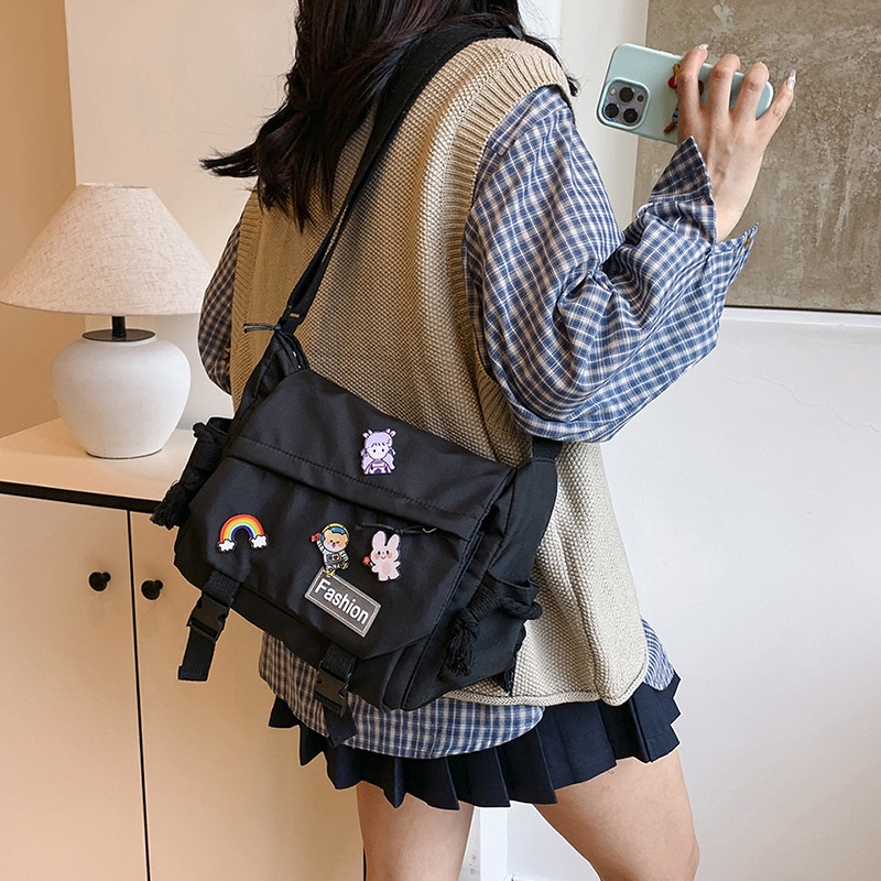 Japanese Harajuku Crossbody Bags For Women High School Girls Messenger Bag Patchwork Handbags School