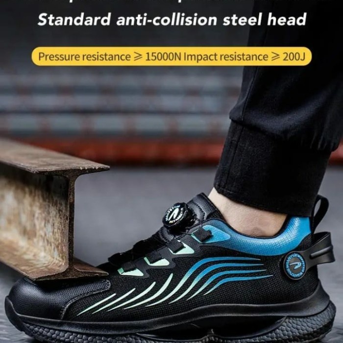 SEPATU SAFETY HITAM BIIRU TALI PUTAR IMPORT