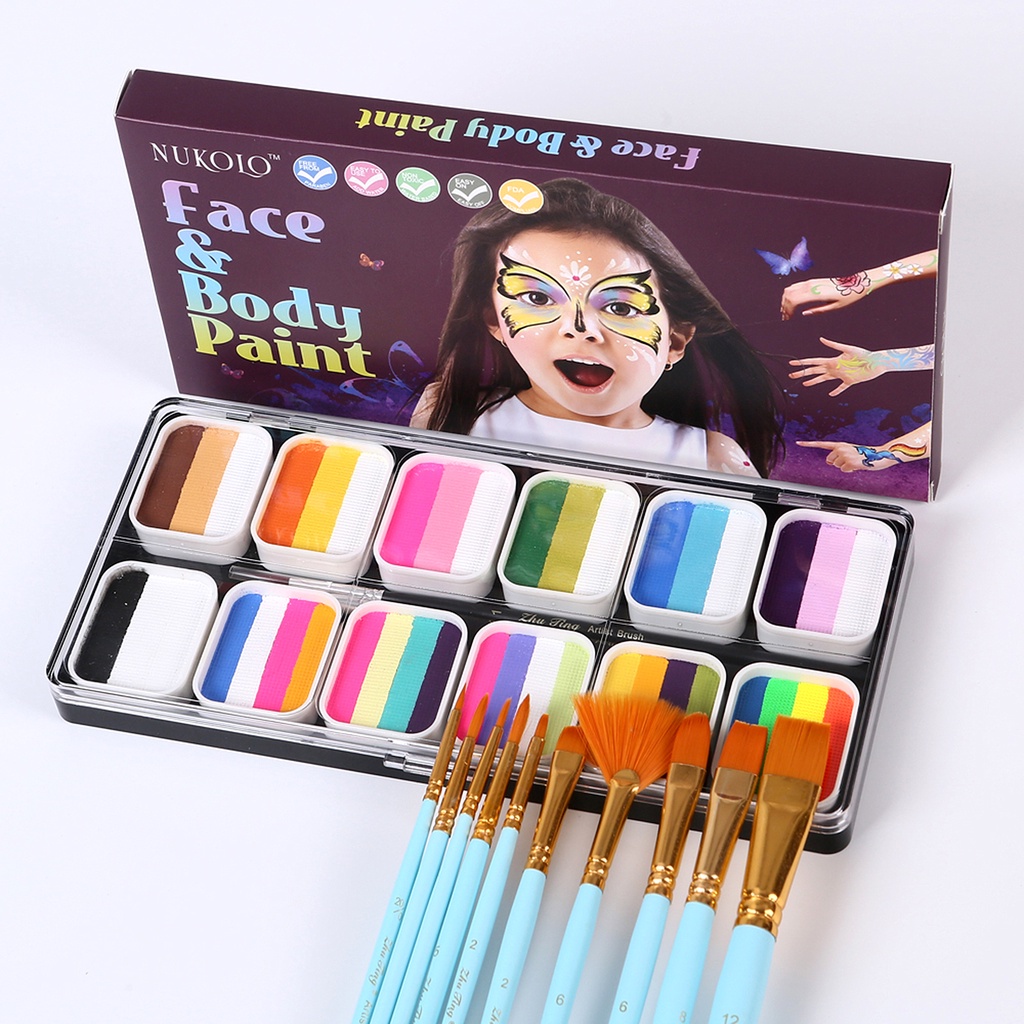 12 Colors Set Make up eye Face Body Art Paint brush pen kit Water Based Painting Party Fancy Dress B